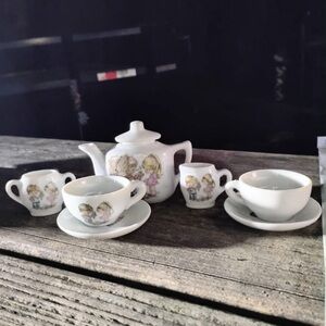 Charming White Tea Set with Illustrations